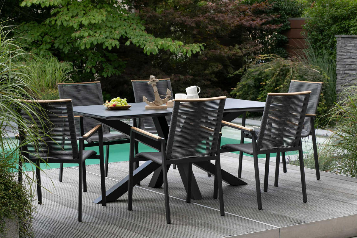 GARTENMÖBELSET Diningsessel Alicante mit Tisch Malaga 200 x 90 cm - Grau, Metall - Mr. Deko