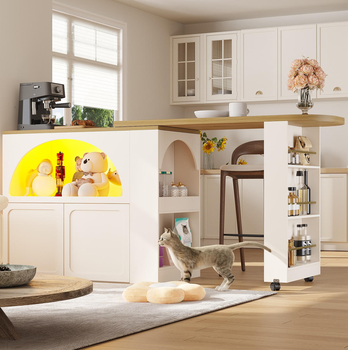 BARTISCH, MDF ausziehbar mit Stauraum & LED, 135-205/39/100 cm, Weiß - Weiß, Holzwerkstoff (39/100/135cm) - Redom