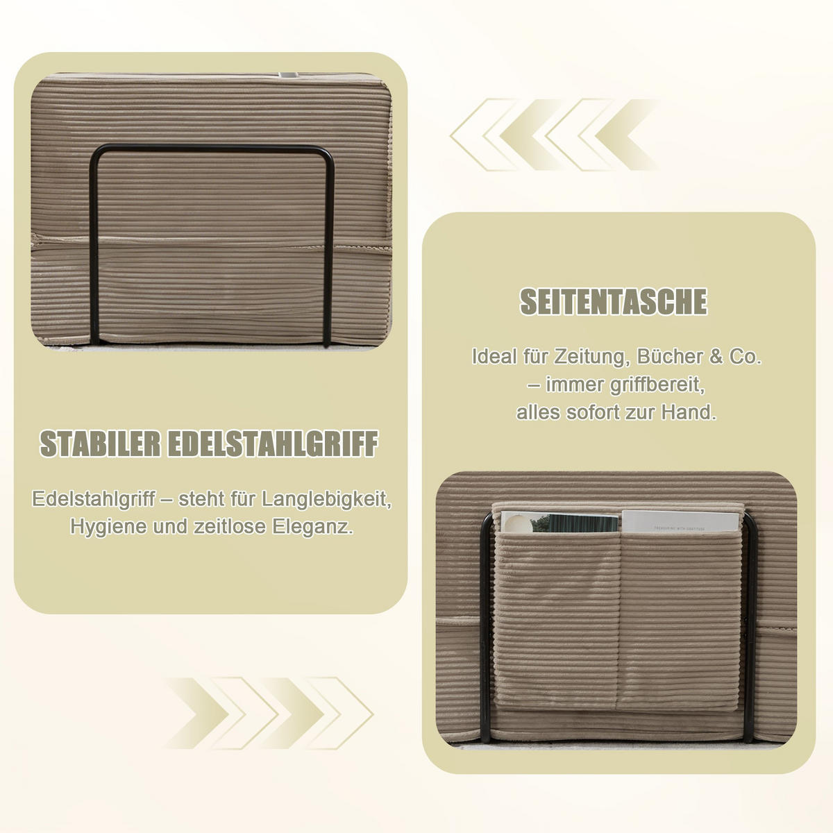 SCHLAFSOFA Zweisitzer mit Schlaffunktion,ausziehbar,Modulares Design,Cord,Khaki - Braun, Textil (162/42/54cm) - LVHOM