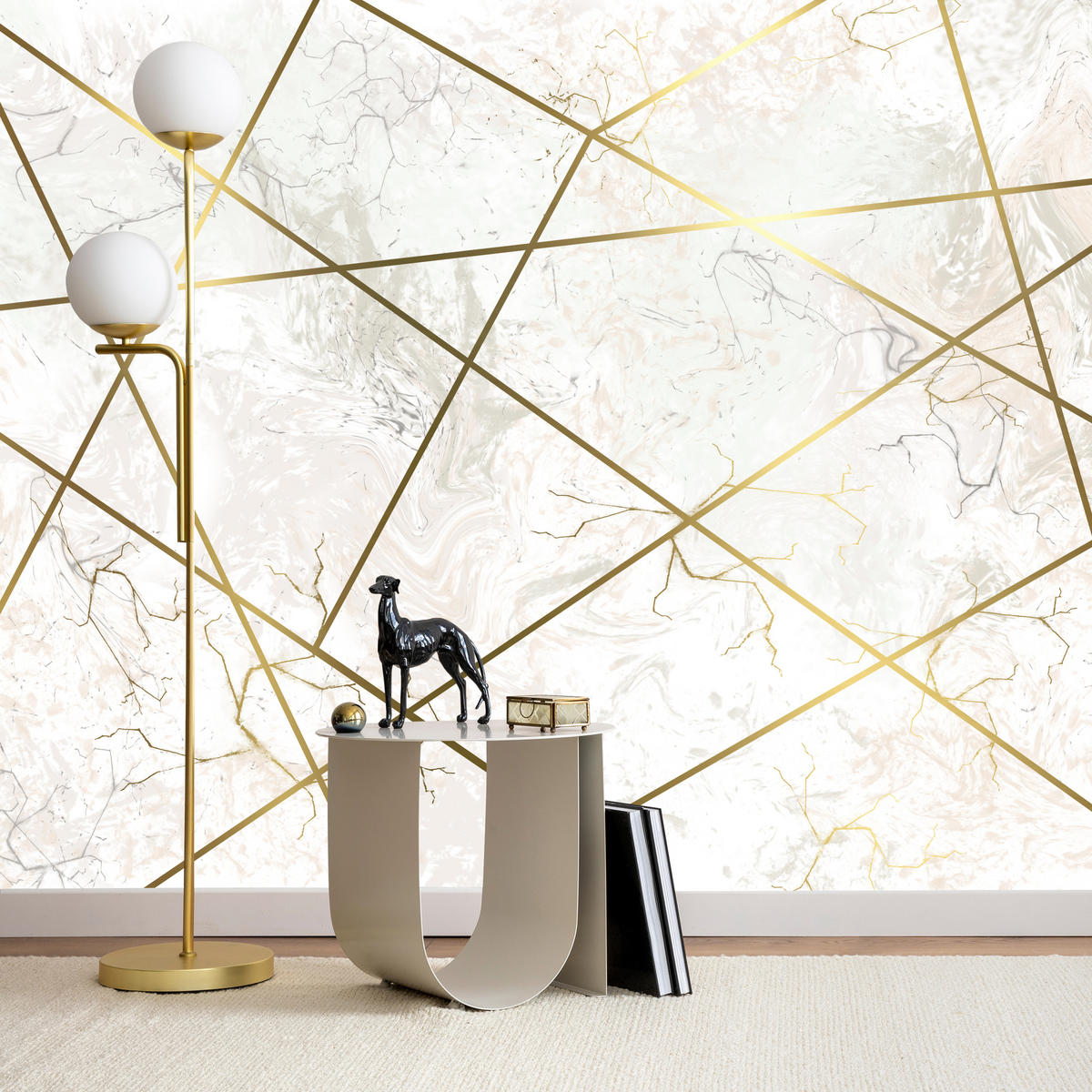 FOTOTAPETE Marmor Linien Abstraktion 350x256 - Gelb/Beige, Papier (350/256cm) - Muralo