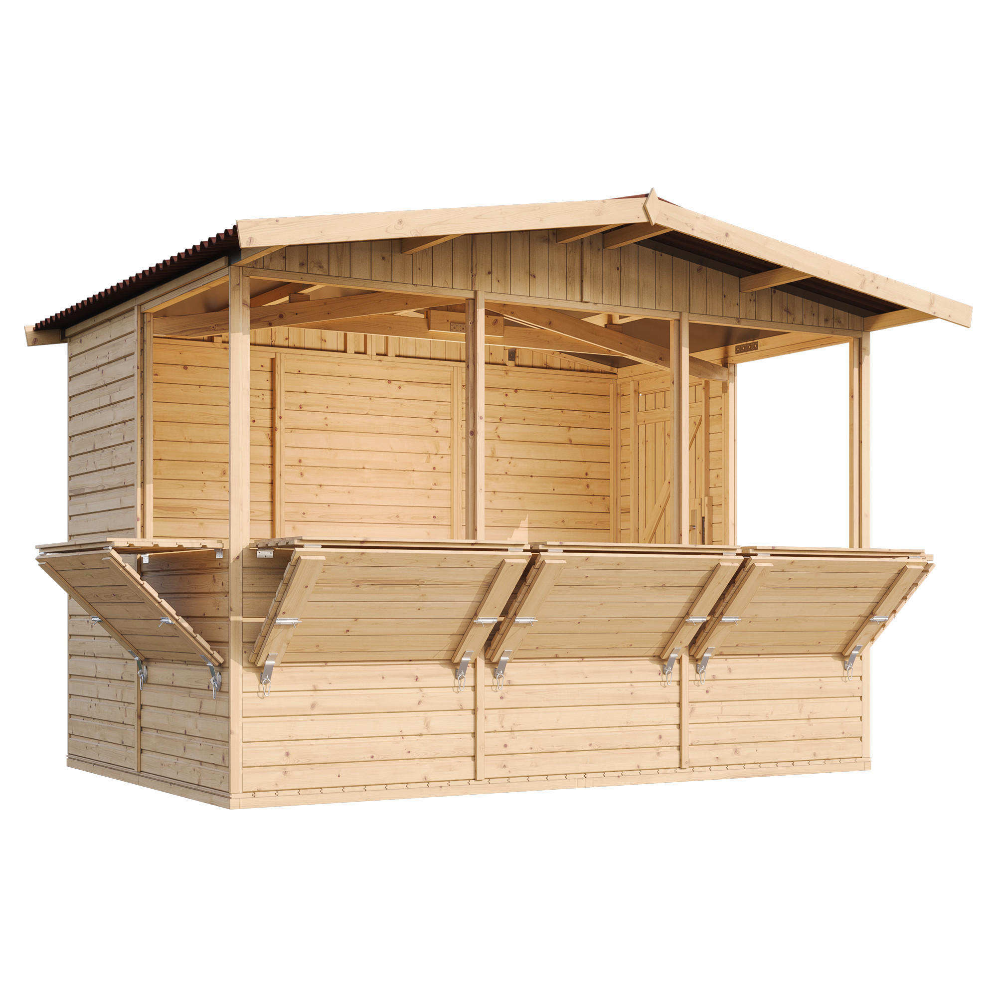 MARKTBUDE Holz, Gartenhaus, FÜNF FENSTER - 200x300/6 m2 M150B - Beige, Holz (336/232/263cm) - Timbela