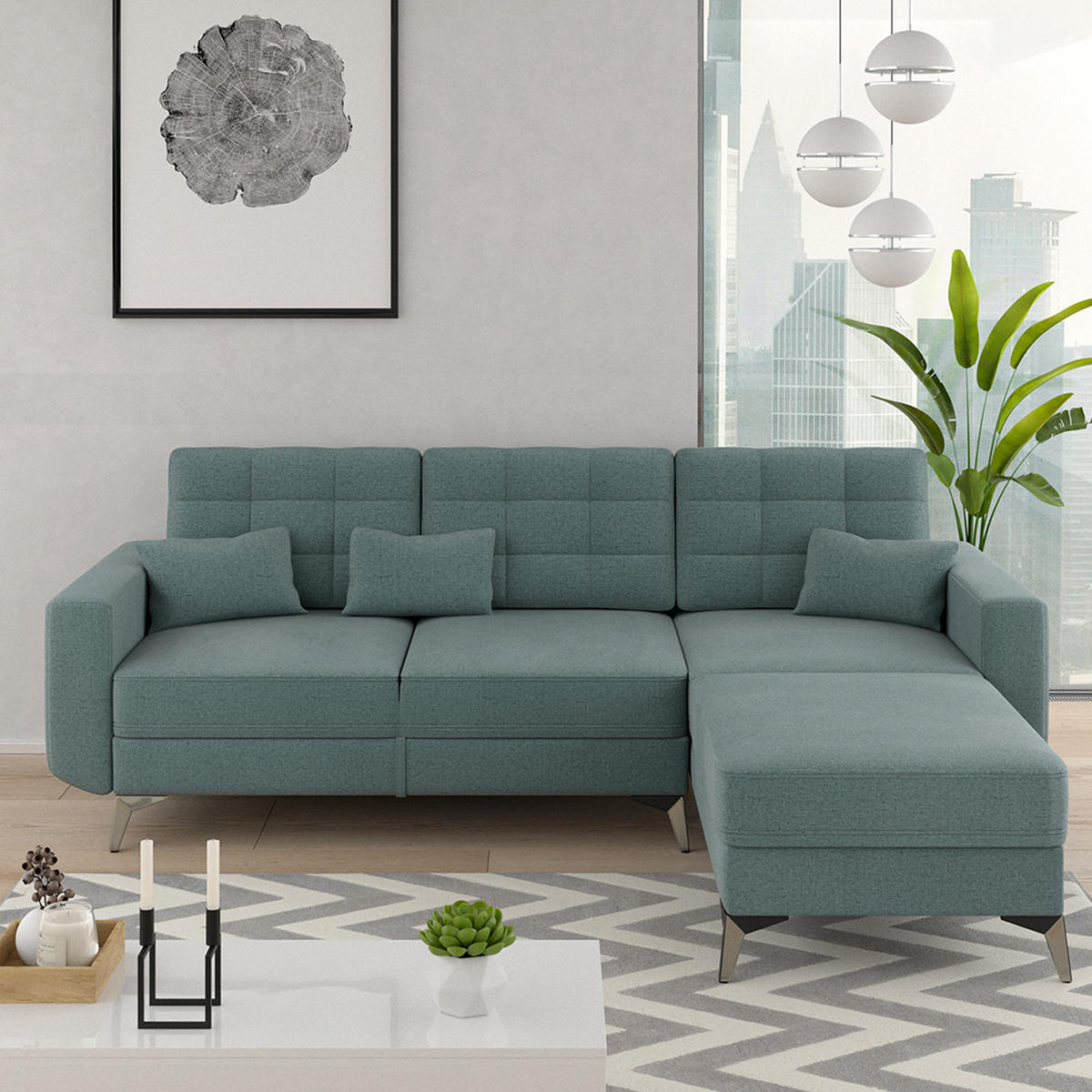 SOFA L FORM York Blau 260 x 96 cm - Dunkelblau, Holz (260/96cm) - VitaliSpa