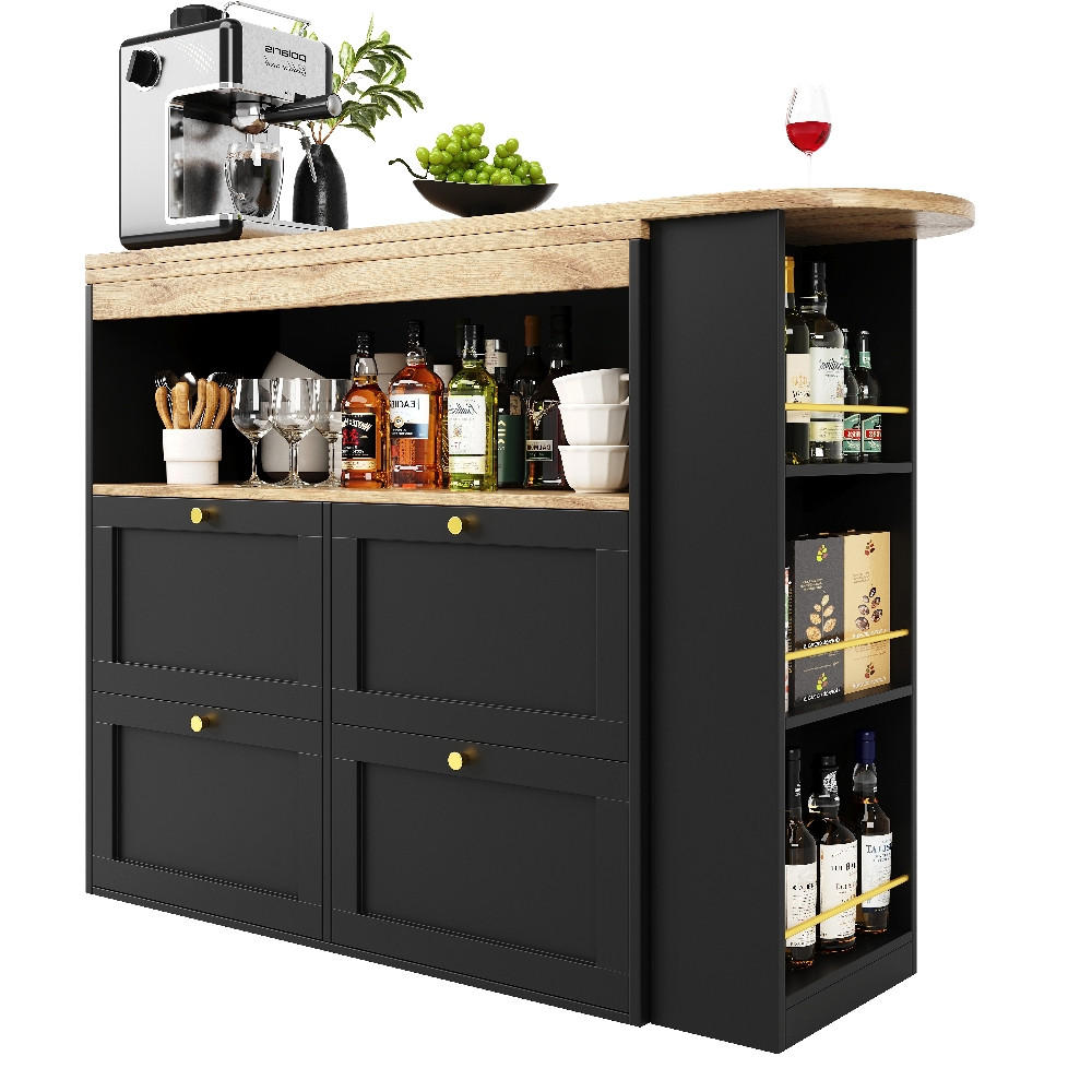 KÜCHENINSEL Bartisch drehbar, mit 4 Schubladen und offenen Ablagen, MDF Schwarz, Esszimmer, 105/39/102 cm - Schwarz, Kunststoff (39/102/105cm) - Rolipo
