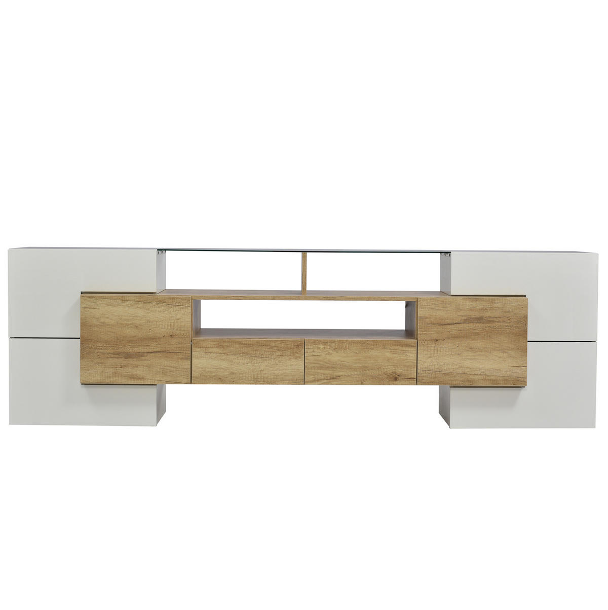 LOWBOARD 200/35/60 cm aus MDF mit LED-Beleuchtung Weiß/Naturfarben - Weiß, Holzwerkstoff (200/60/35cm) - Modenvie