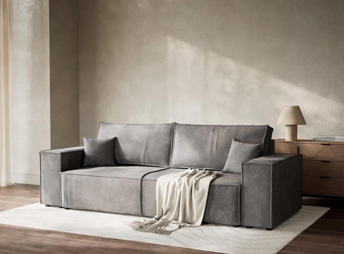 SOFA MIT SCHLAFFUNKTION Milos Grau Webstoff - Schwarz/Grau, Holz/Holzwerkstoff (255/70/105cm) - Maison de Reve