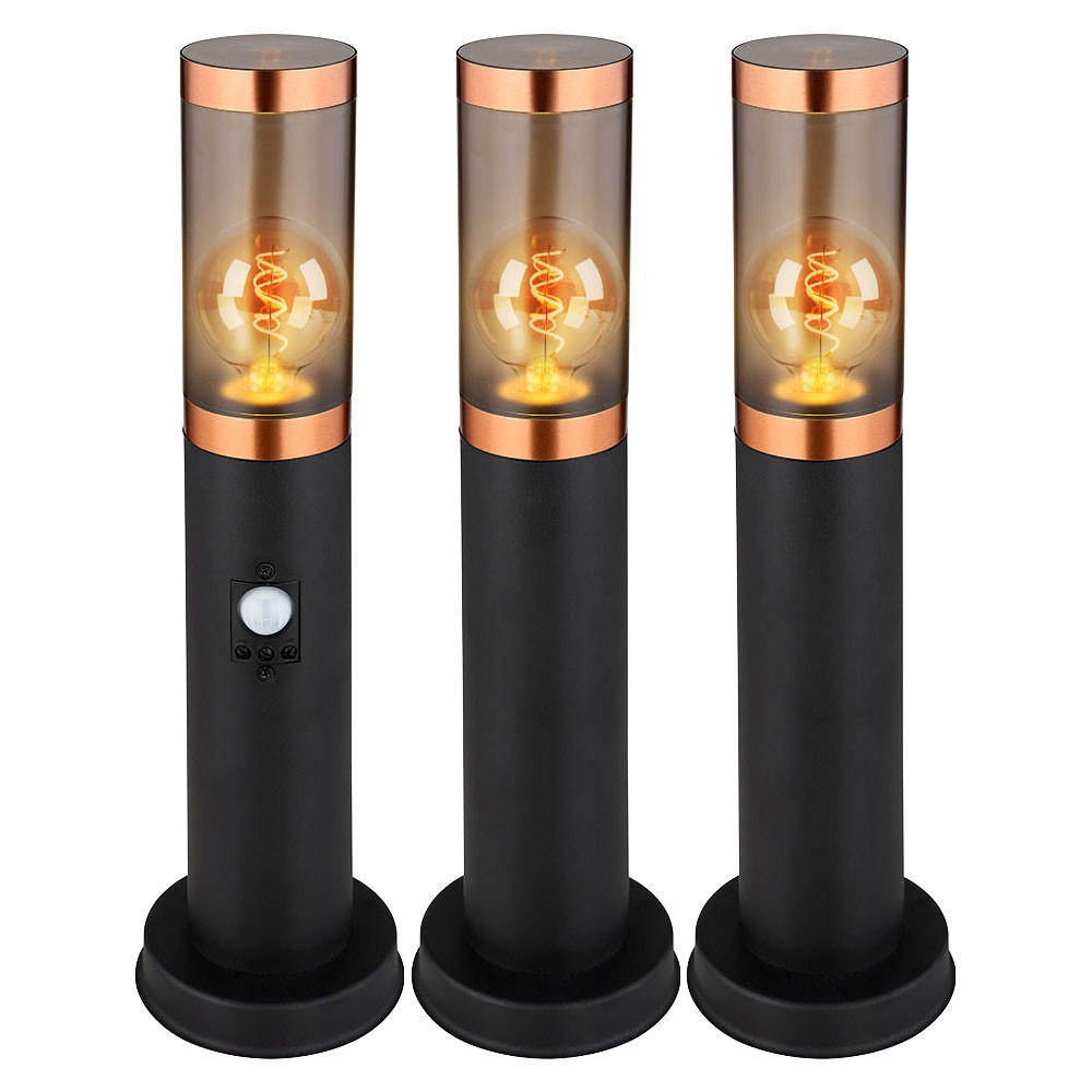 WEGELEUCHTE Edelstahl Schwarz Rauchoptik 3er Set - Schwarz, Metall (7.6/7.6/45cm) - Globo Lighting