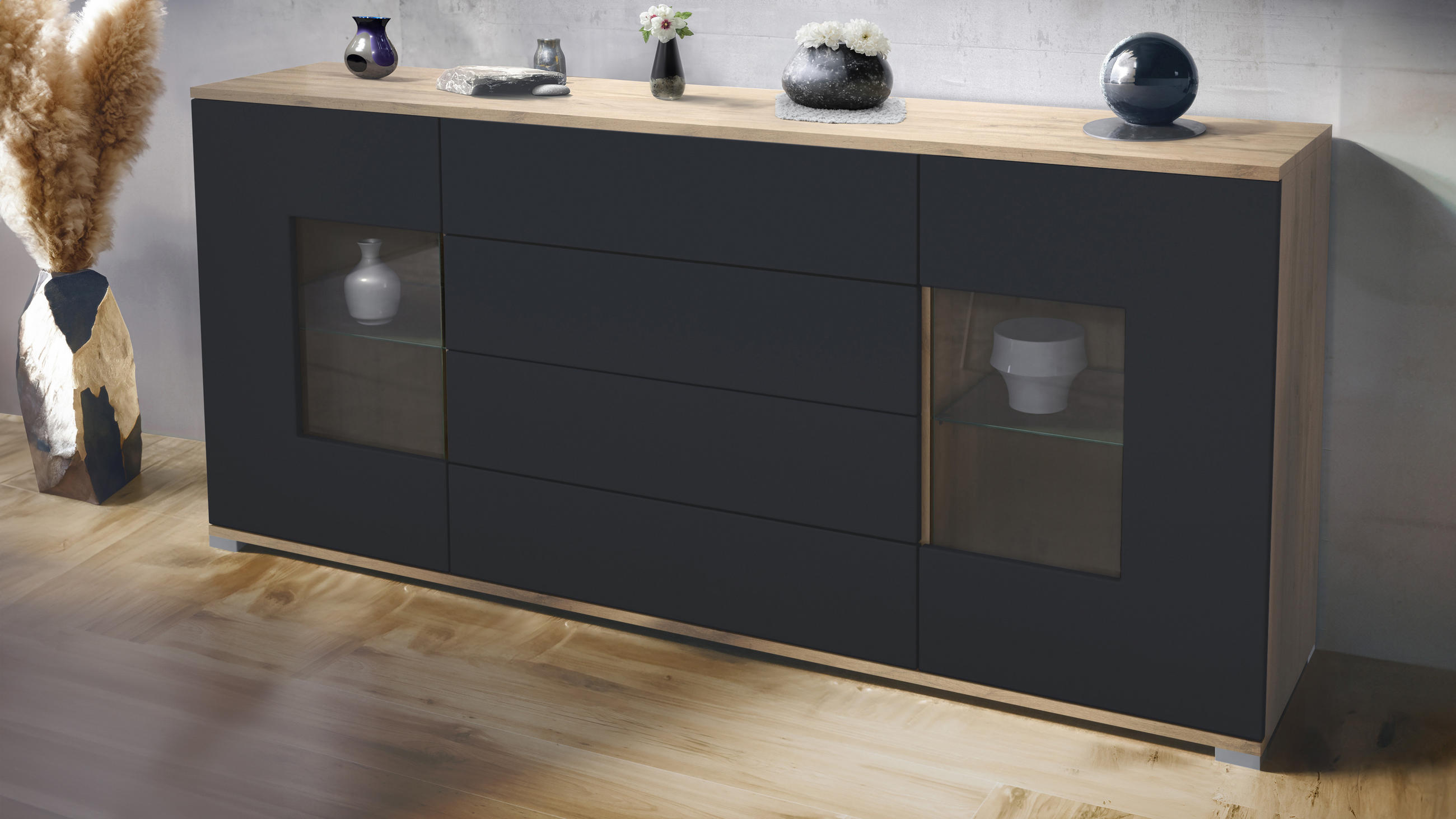 SIDEBOARD Grömitz Schwarz matt - Schwarz, Holzwerkstoff (166.5/75.5/35cm) - Vladon