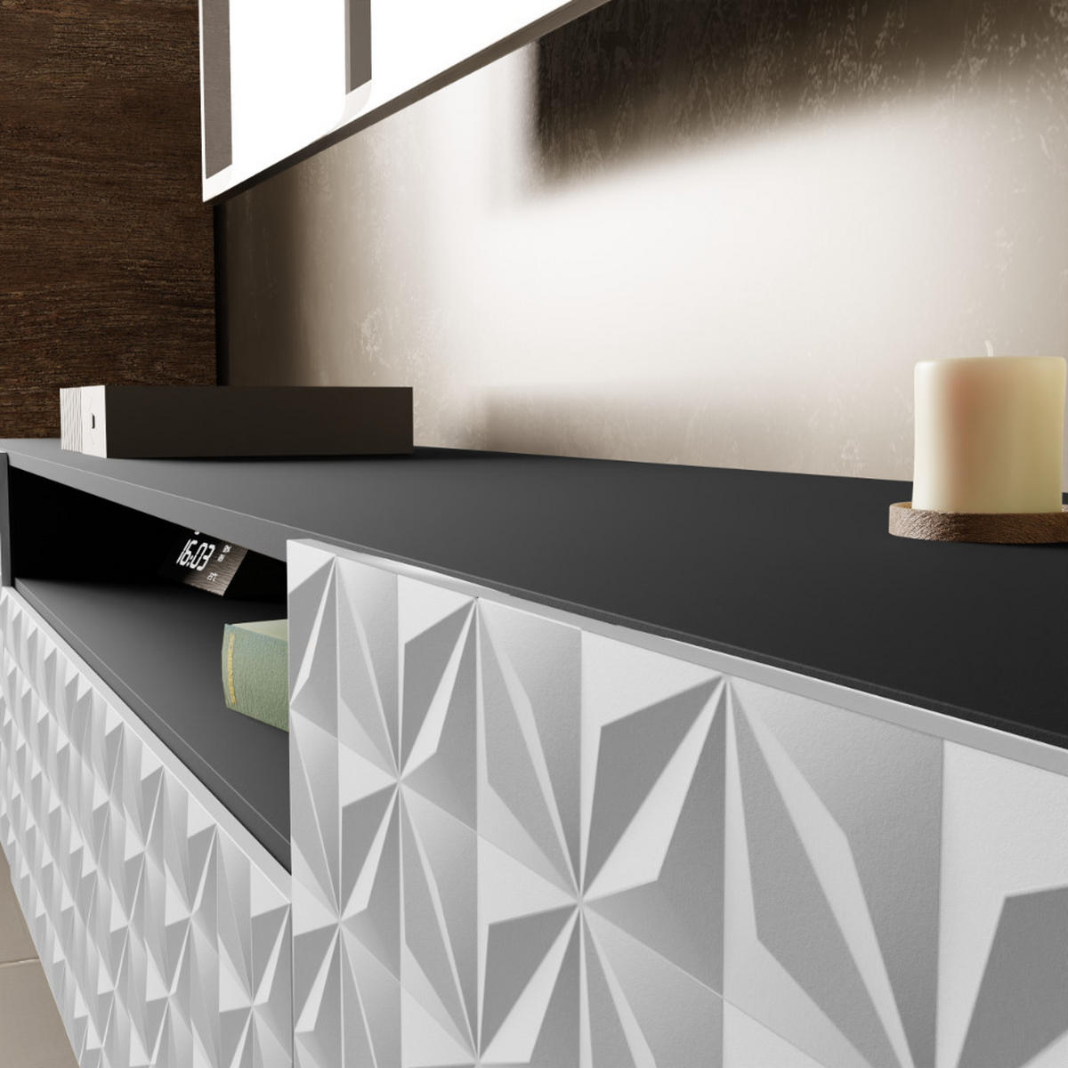 TV-SCHRANK Cali III 200 cm, dreitürig, schwarz, weiß - Schwarz/Weiß, Kunststoff (200/53/41cm) - Margaret Hadas24