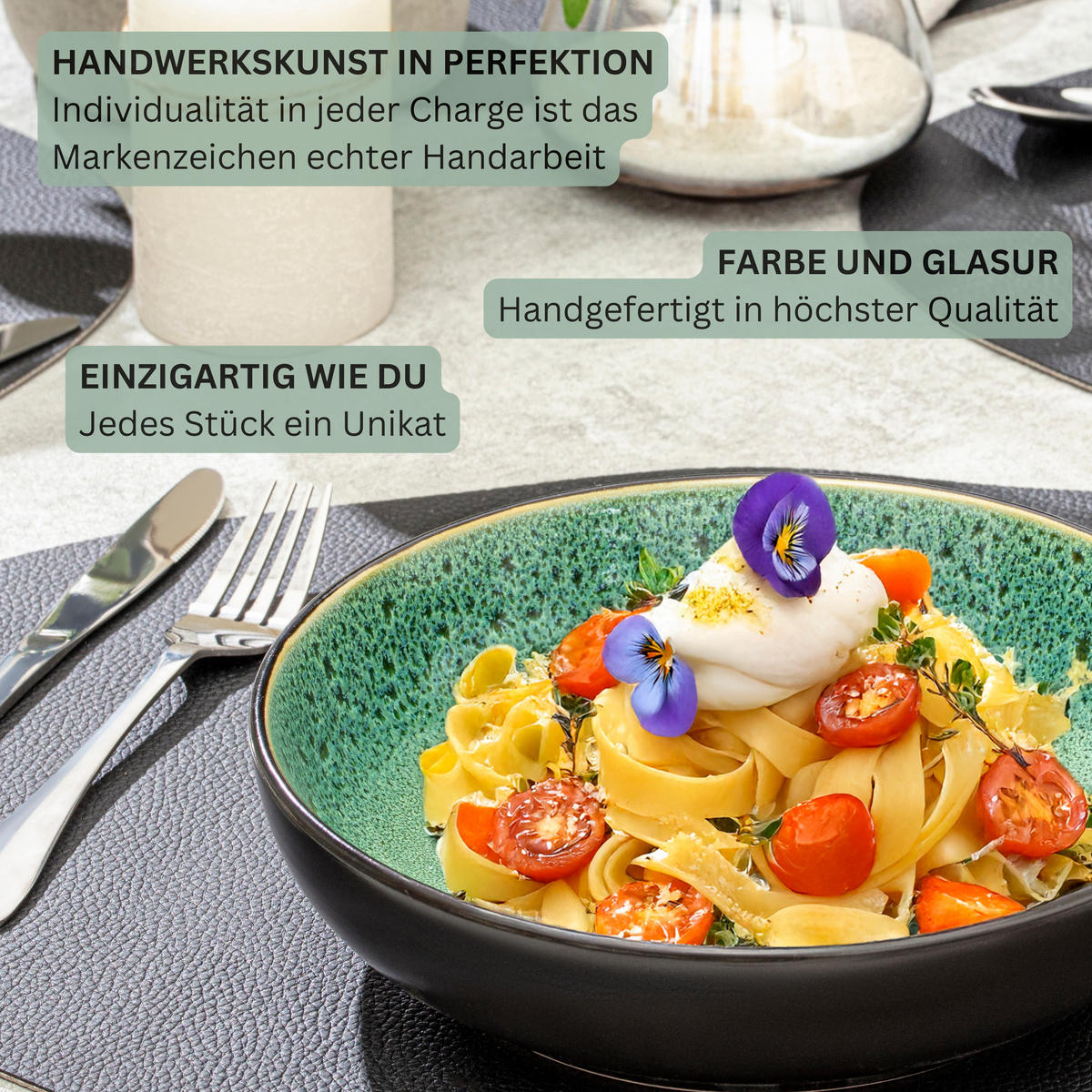 PASTASCHALEN SET GREENWICH - 6 teilig aus Steingut - Grün, Stein (22.2/22.2/6.3cm) - Sänger
