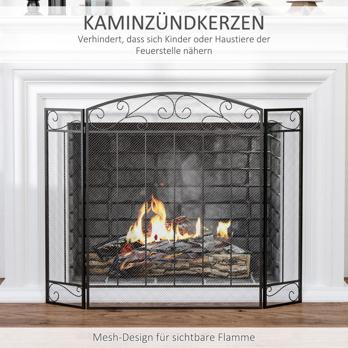 KAMINSCHUTZGITTER - Schwarz, Metall (1.6/80.5/105cm) - HOMCOM