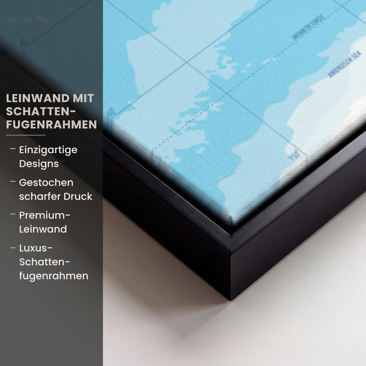 LEINWAND Bilder mit Rahmen - Weltkarte - Statistisch - Blau - Erde - Bildung - 90x60 - Blau, Textil (90/60cm) - MuchoWow