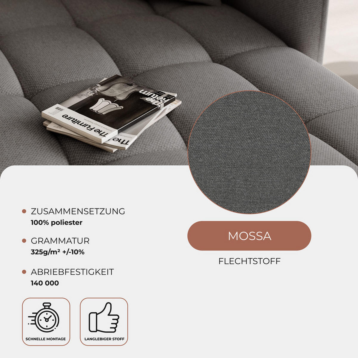 WOHNLANDSCHAFT LORISSE mit Schlaffunktion und Bettkasten Dunkelgrau - Dunkelgrau, Holzwerkstoff/Kunststoff (300/85/200cm) - Idohome