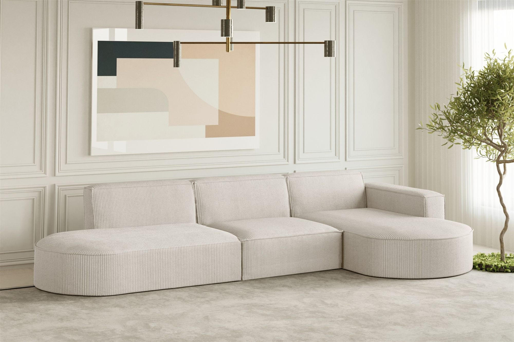 ECKSOFA Palma In Scala - Beige, Holzwerkstoff/Textil (296/165cm) - Fun Möbel