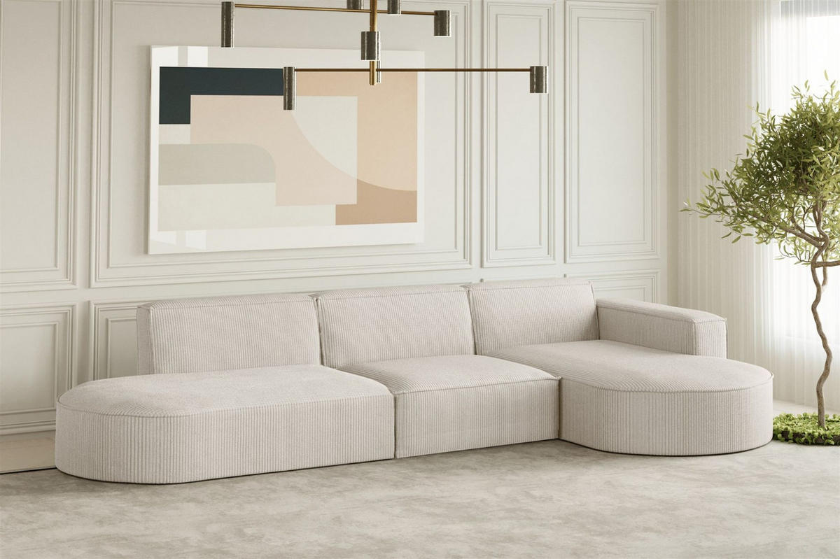 ECKSOFA Palma In Scala - Beige, Holzwerkstoff/Textil (296/165cm) - Fun Möbel