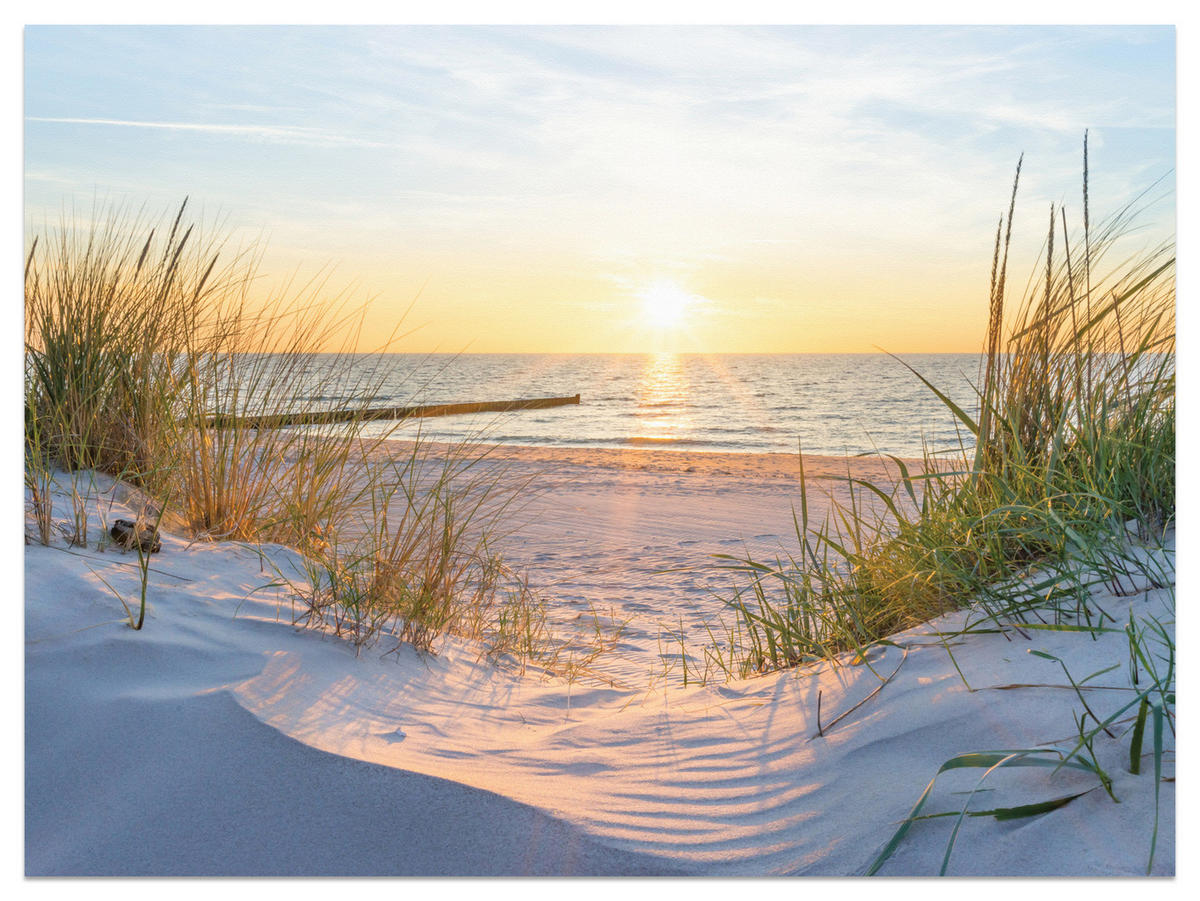 FOTOTAPETE Strand Meer Sonnenuntergang Landschaft 3D 450x315 - Blau/Gelb, Papier (450/315cm) - Muralo