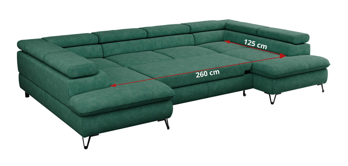 WOHNLANDSCHAFT PETER U Struktur Türkis - Türkis/Schwarz, Textil/Metall (346/76/208cm) - MKS
