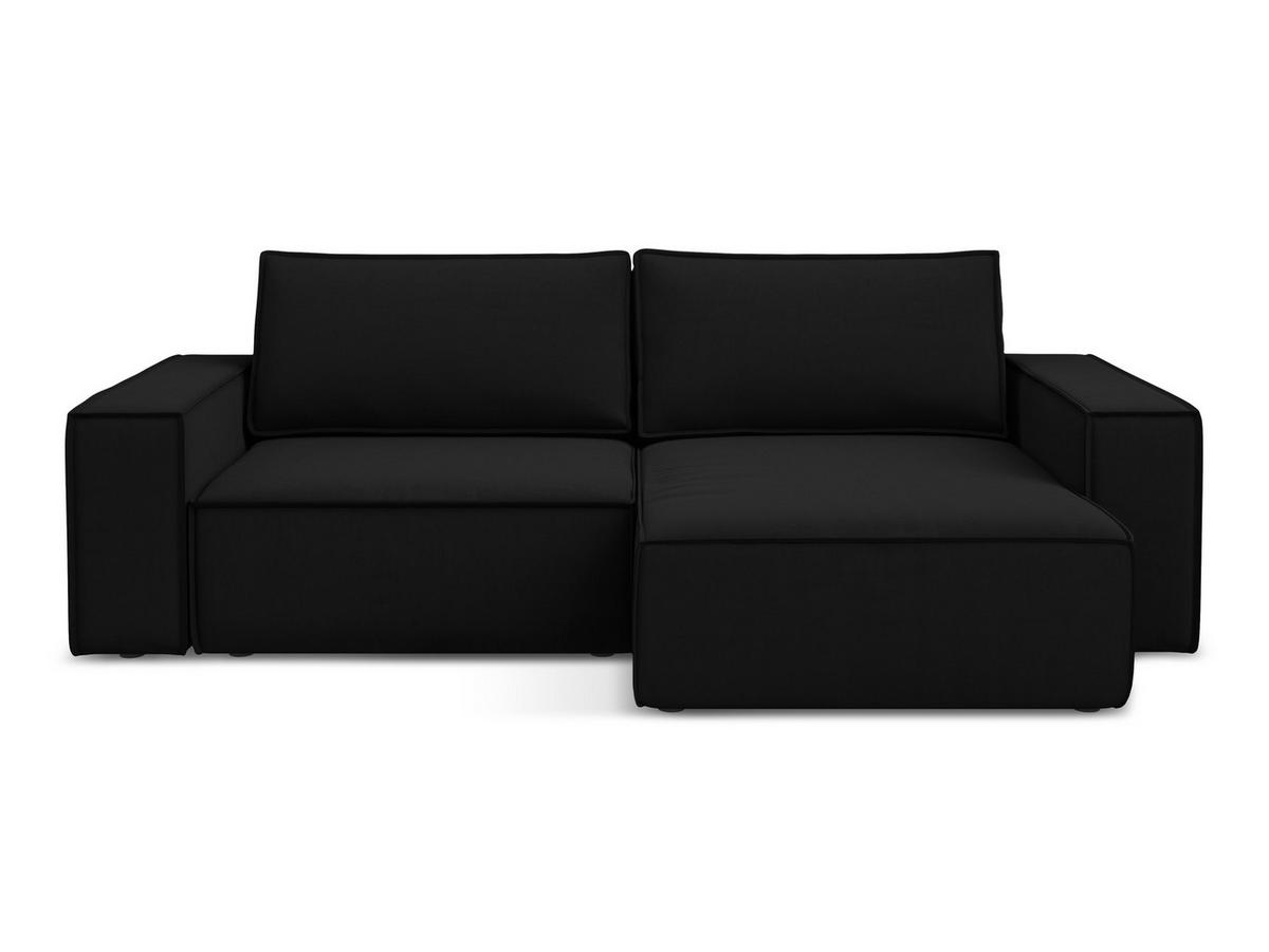 ECKSOFA mit Schlaffunktion Samt Stoff Schwarz - Schwarz, Kunststoff/Textil (257/148cm) - Makamii