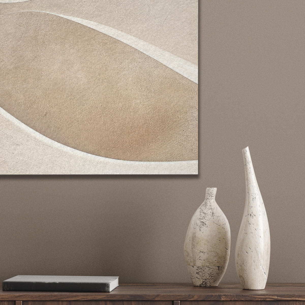 AKUSTIKBILD Beige - Natur - Abstrakt - Modern Kunstdruck Schlafzimmer 50x70 cm - Beige, Kunststoff (50/70/0.9cm) - MuchoWow