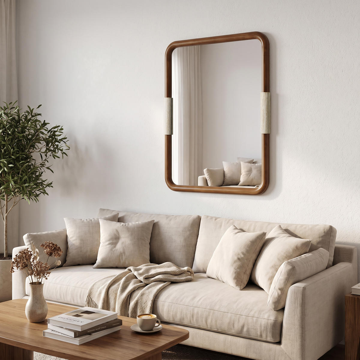 RECHTECKIGEM Holz Wandspiegel mit Rahmen B56×H76cm - Braun, Naturmaterialien/Holz (3/76.5/56cm) - Hometopia