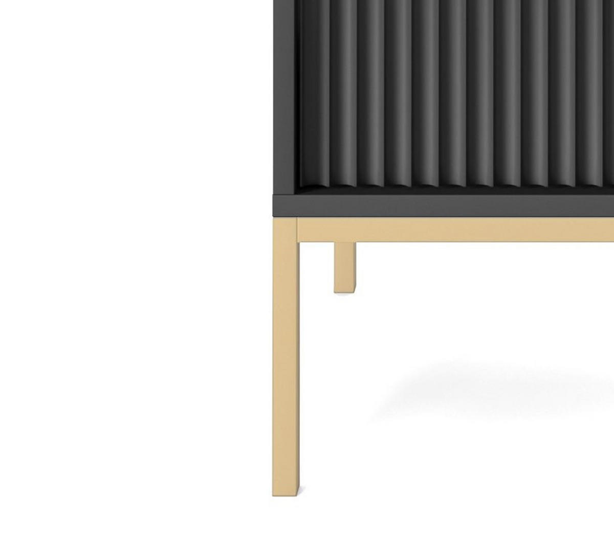 NACHTTISCH Nova - NOC, Geriffelte Front mit Goldenes Griffdesign 54x39x56 cm Schwarz - Goldfarben/Schwarz, Holzwerkstoff/Kunststoff (54/56/39cm) - DomoHome