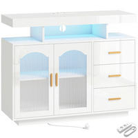 SIDEBOARD DE-38799 150 cm LED-Beleuchtung und 3 Schubladen Hochglanz Weiß/Gold - Weiß, Holzwerkstoff (100/80/35cm) - ComfortXL