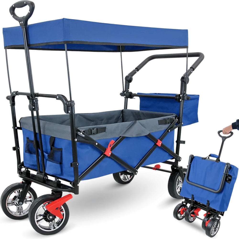 BOLLERWAGEN faltbar mit Dach REGGI Blau - Blau, Metall (128/112/56cm) - DELUKE