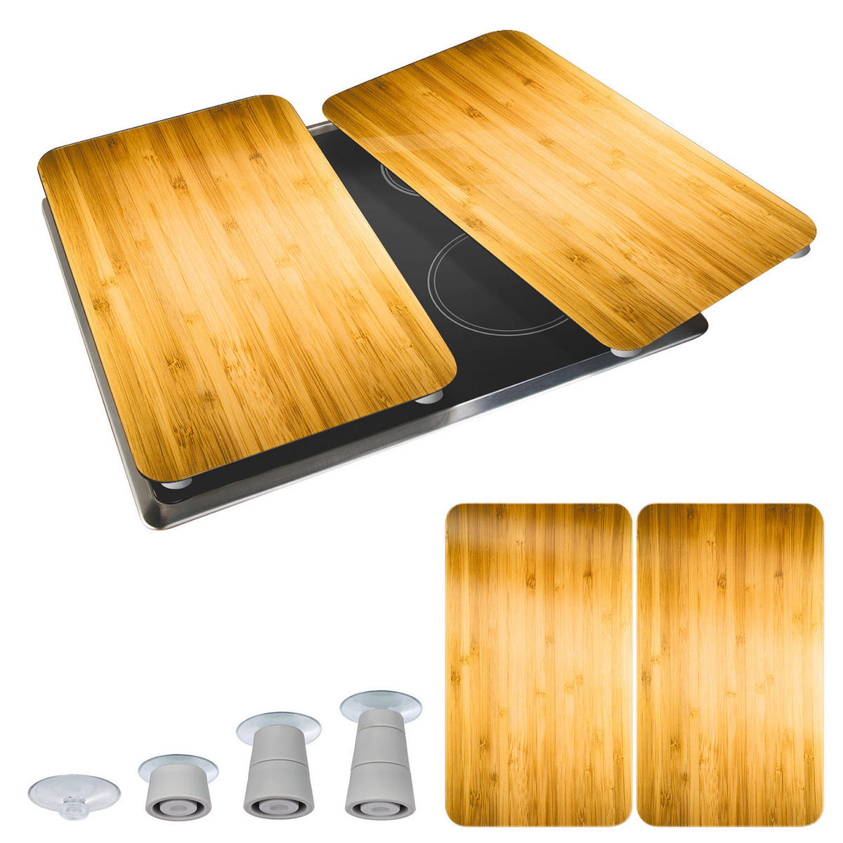 GLASSCHUTZPLATTEN für Herd - 2 Stück Holzholz Look 52/30/0,5 cm - Braun, Glas (30/0.5/52cm) - Wenko
