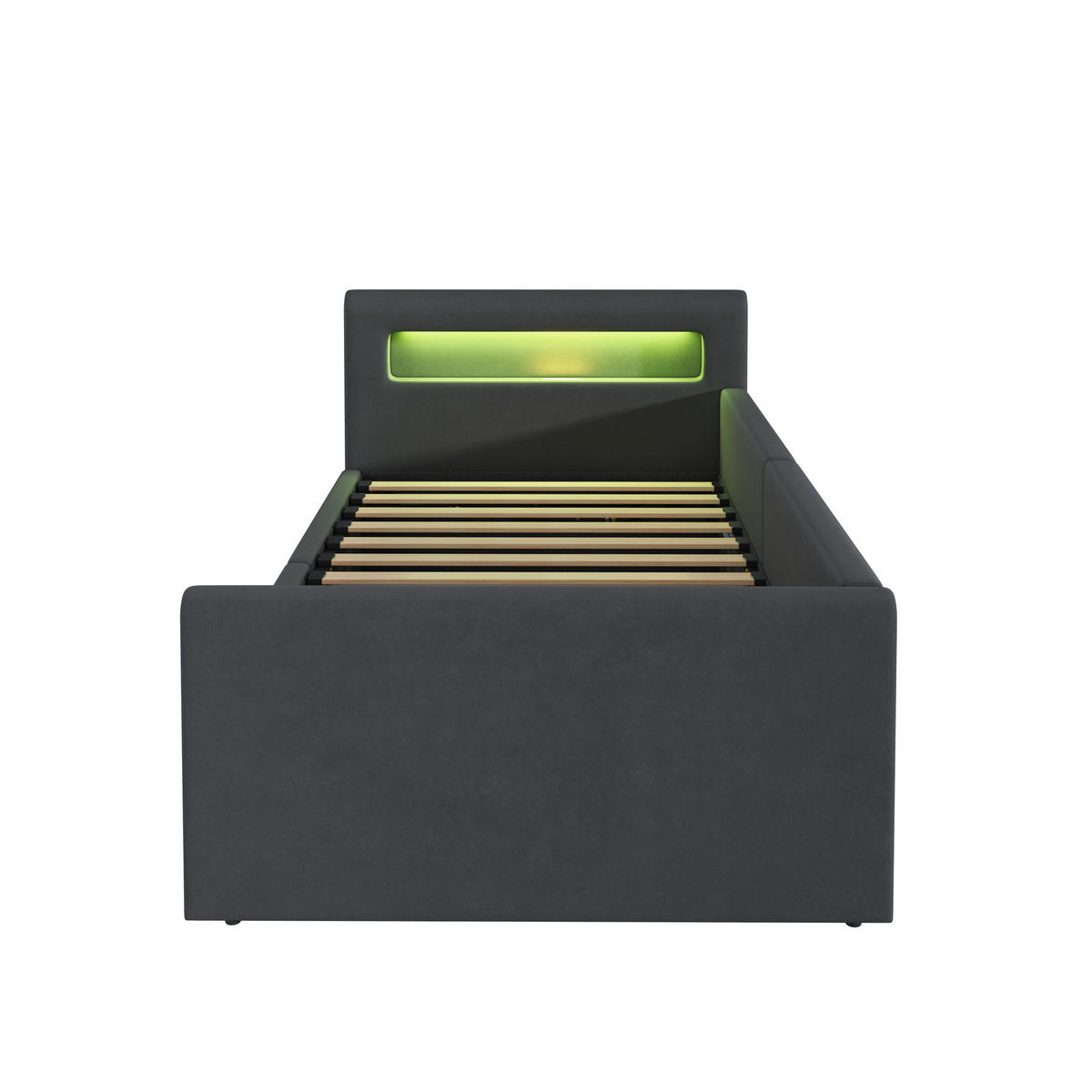 POLSTERBETT aus Samtstoff 90x200 cm in Dunkelgrau mit LED, USB & Stauraum - Grau, Textil (90/200cm) - Modfu
