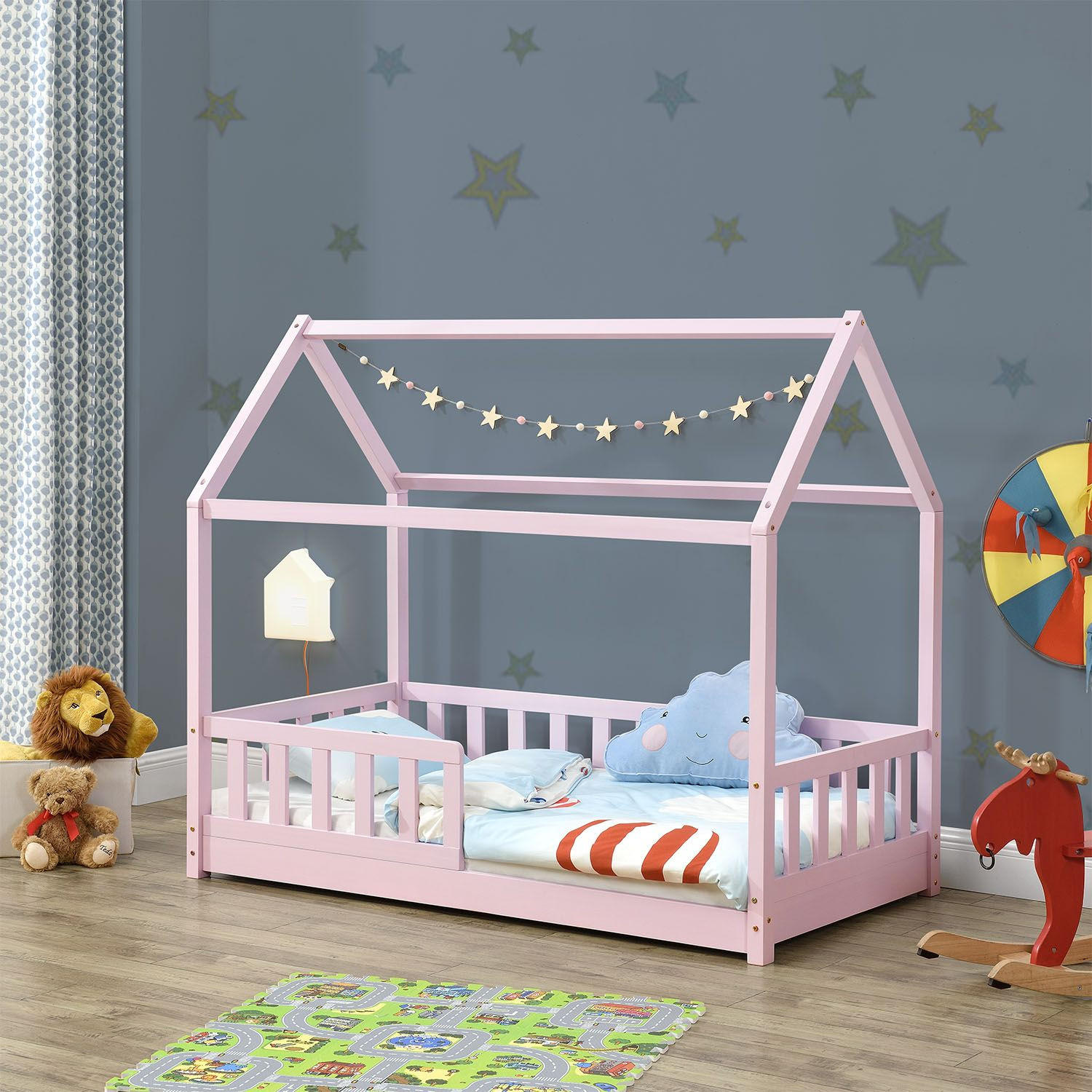 KINDERBETT Marli rosa 80x160 cm - Rosa, Holz (80/160cm) - Juskys
