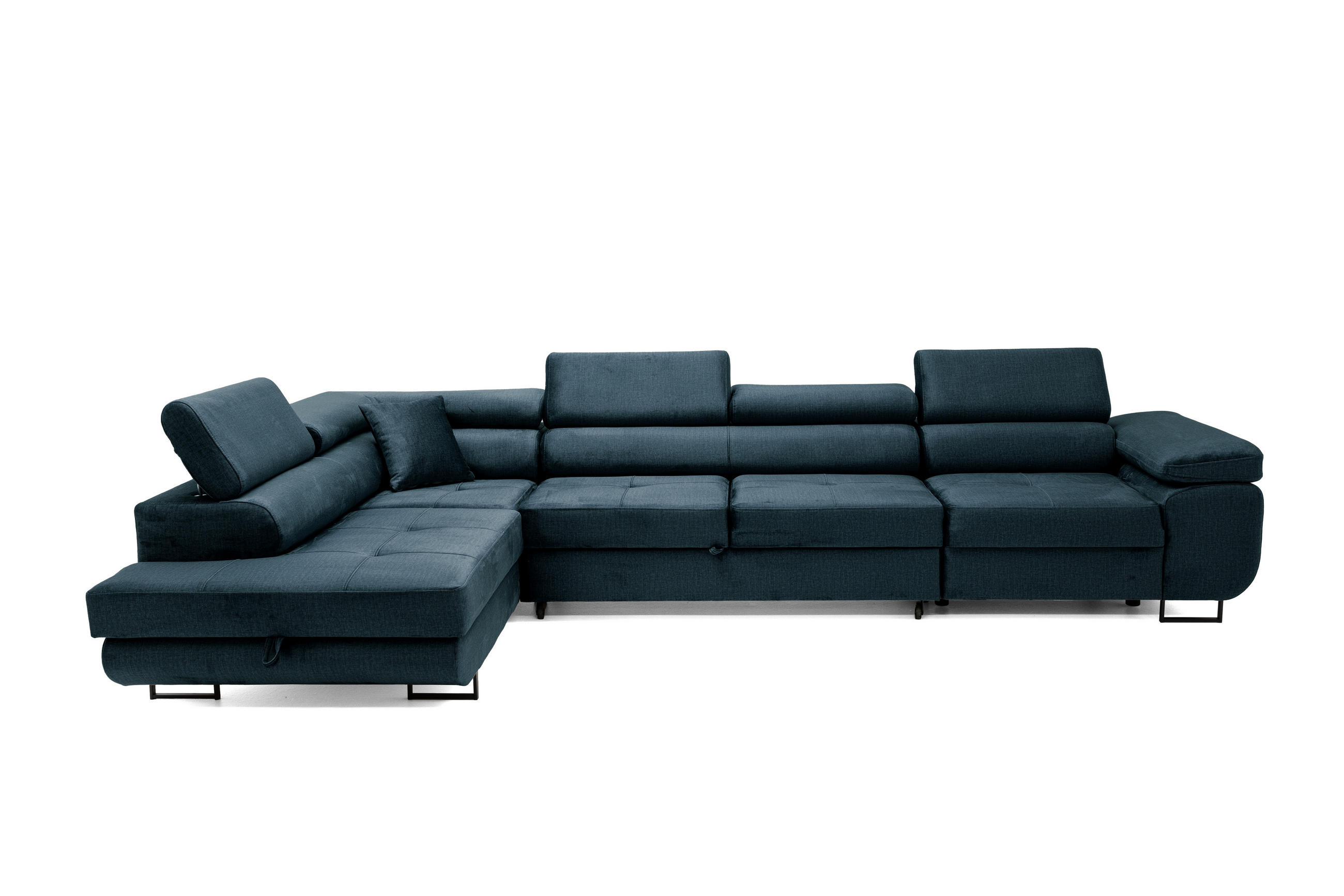 ECKSOFA WILD MAXI Links Marine - Chromfarben/Dunkelblau, Holz/Textil (350/203cm) - Muffo