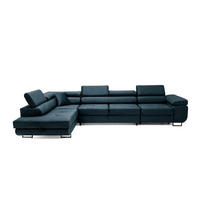 ECKSOFA WILD MAXI Links Marine - Chromfarben/Dunkelblau, Holz/Textil (350/203cm) - Muffo