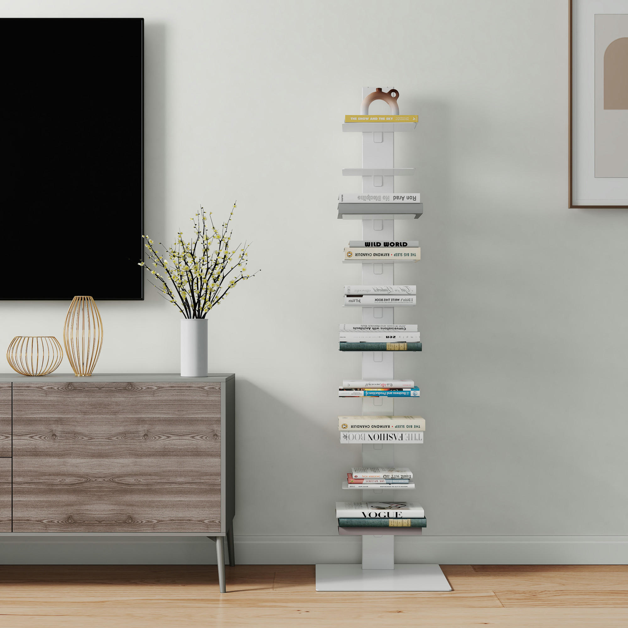 [en.casa] Bücherregal 39x150x39 cm | Weiß