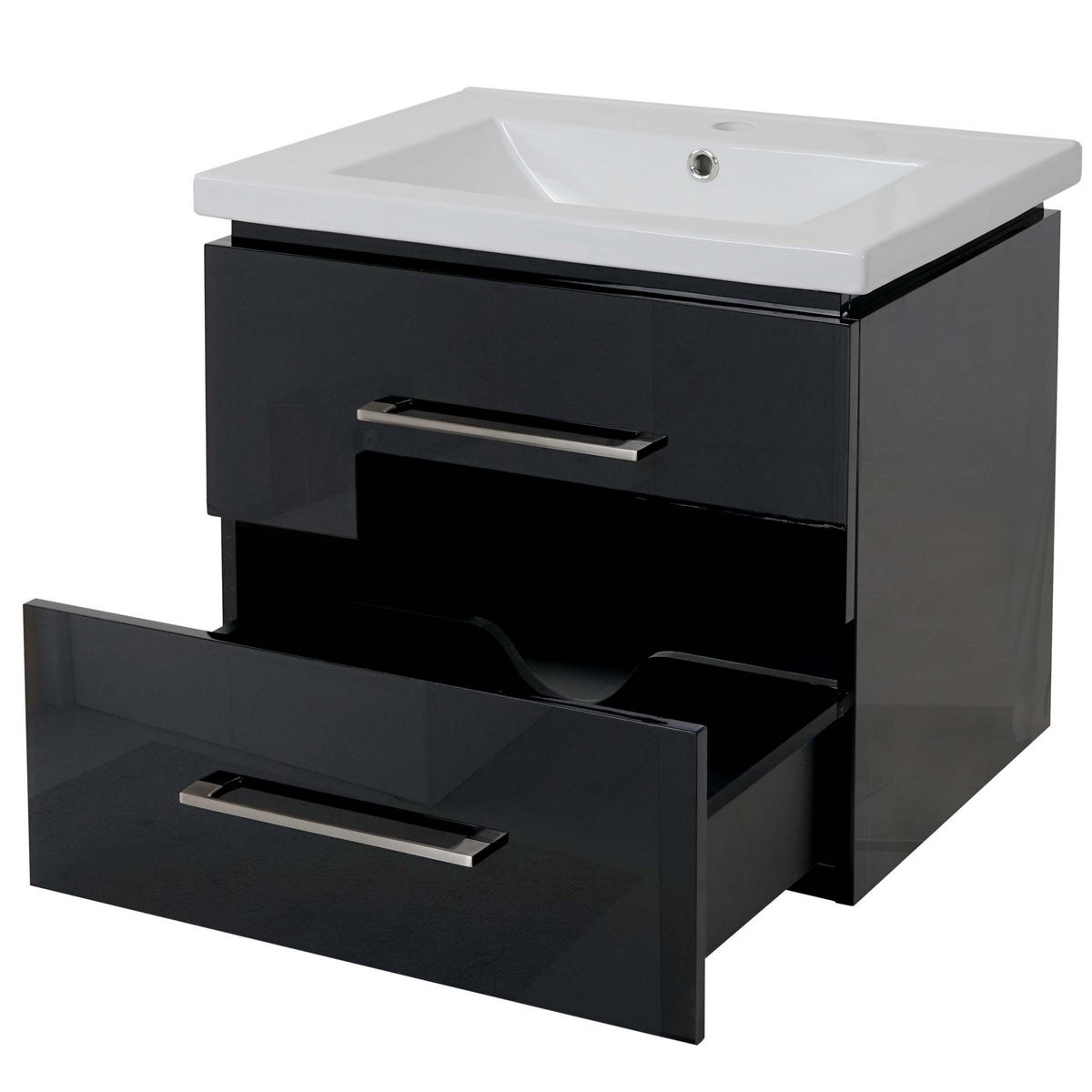 WASCHBECKEN+UNTERSCHRANK Hochglanz Schwarz - Schwarz Hochglanz, Keramik (61/54/48cm) - MCW