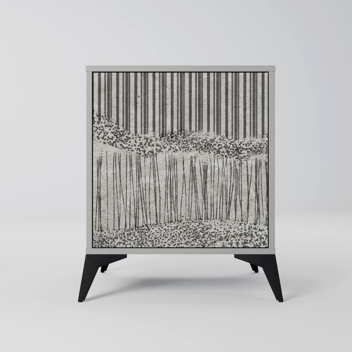SIDEBOARD GRAIN LINES, Grau, 57,5x42x77,5 cm, Schräge Buchenholzfüße - Buchefarben/Multicolor, Holzwerkstoff/Buchenholz (57.5/77.5/42cm) - SpaceRebels