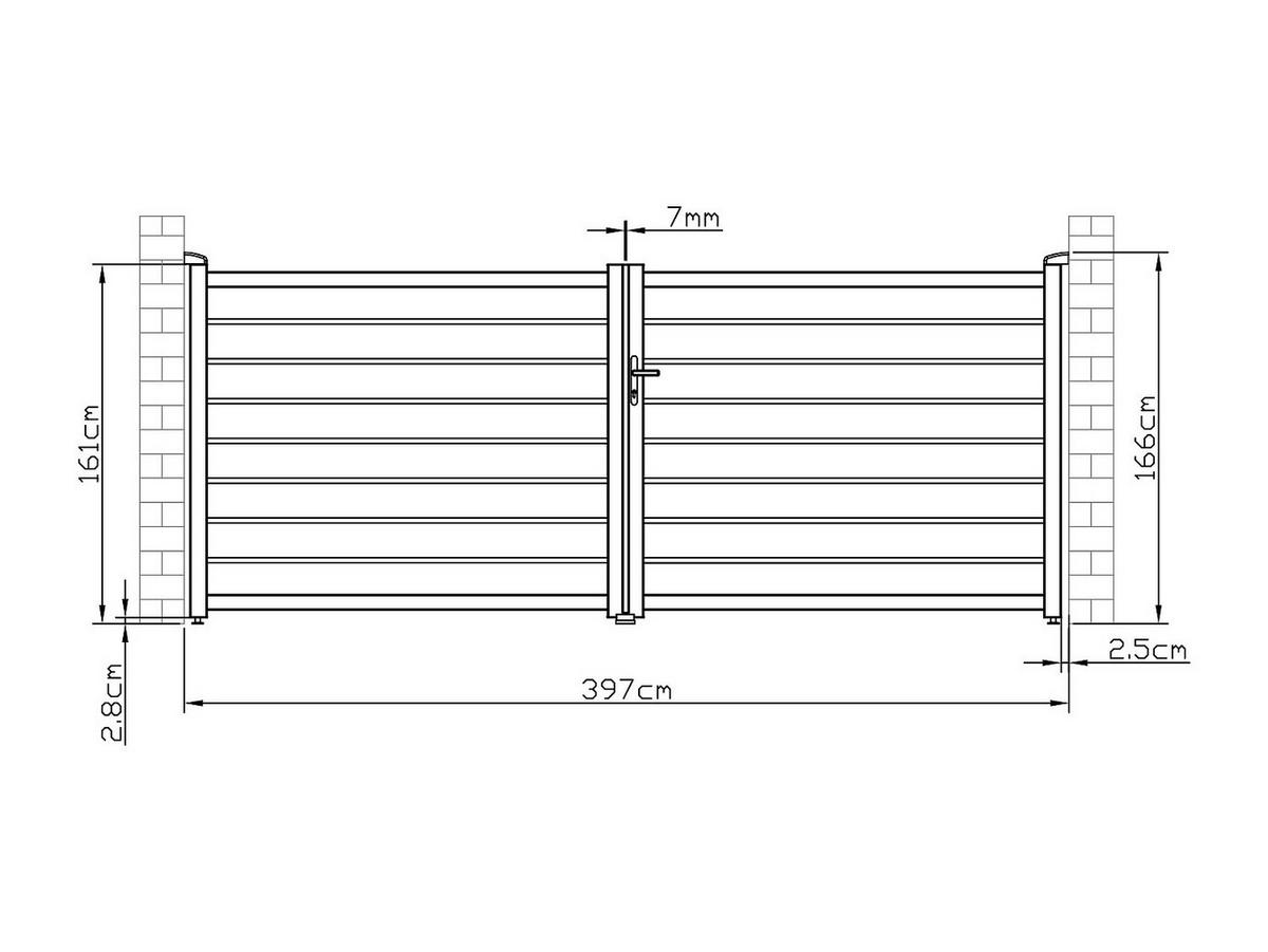 FLÜGELTOR - 392cm x 4.6cm - Aluminium - anthrazitgrau - PRIMO - Anthrazit, Metall (392/161cm) - Vente-Unique