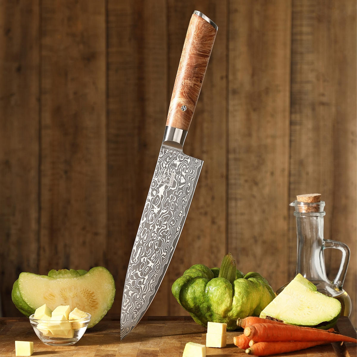 CHEFMESSER 20 cm - Birkefarben, Holz/Metall (34cm) - Zayiko