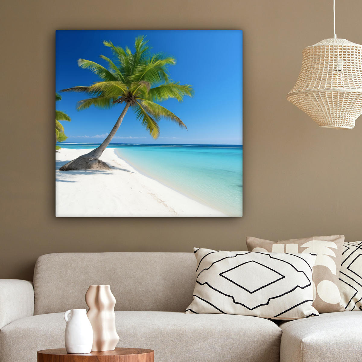 LEINWANDBILD Strand - Palme - Tropisch - Meer 90x90 cm - Grün, Textil (90/90cm) - MuchoWow