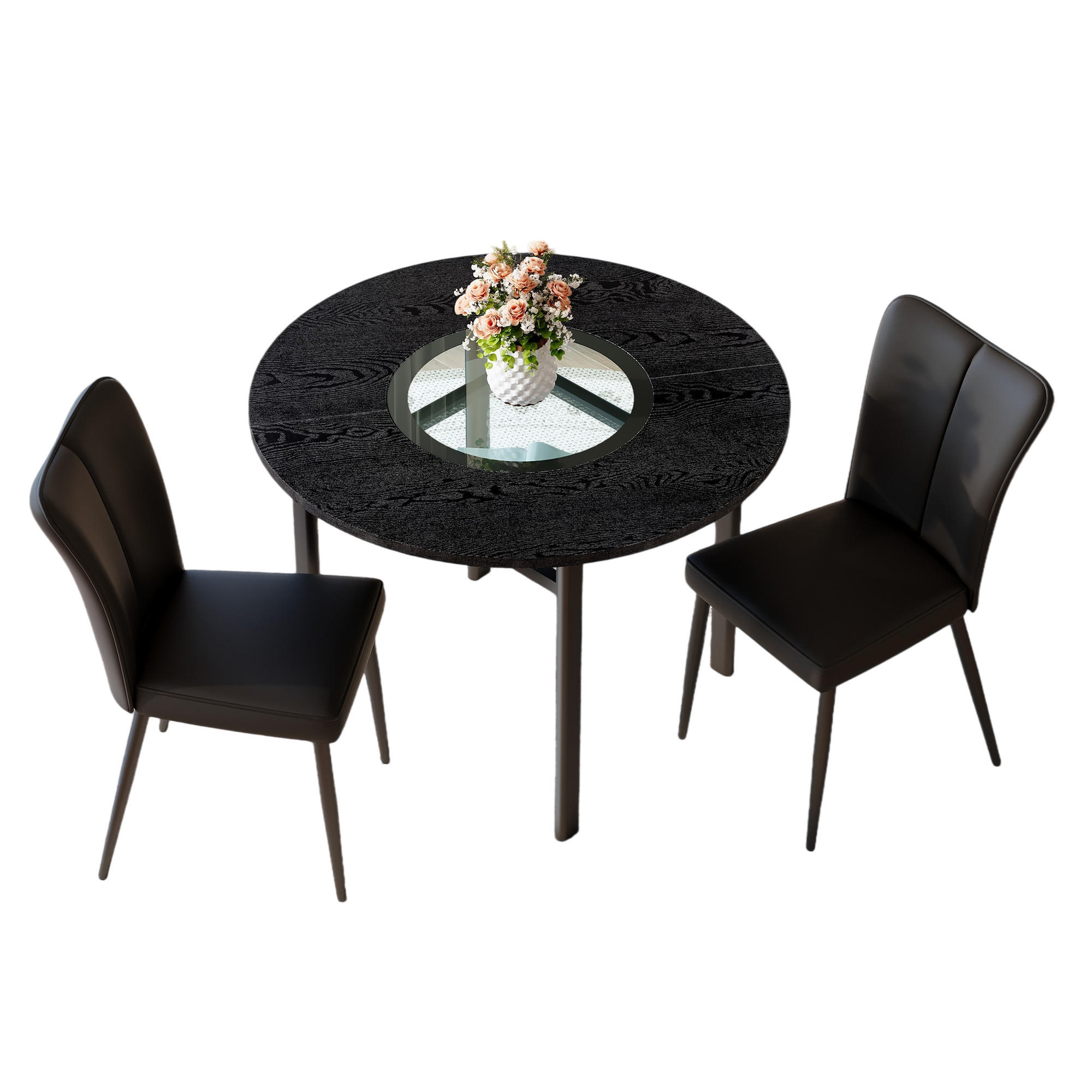 ESSGRUPPE DE-39380 3-teilig, mit 2 PU-Sesseln und Glasplatte Schwarz - Schwarz, Metall (100/76/100cm) - ComfortXL