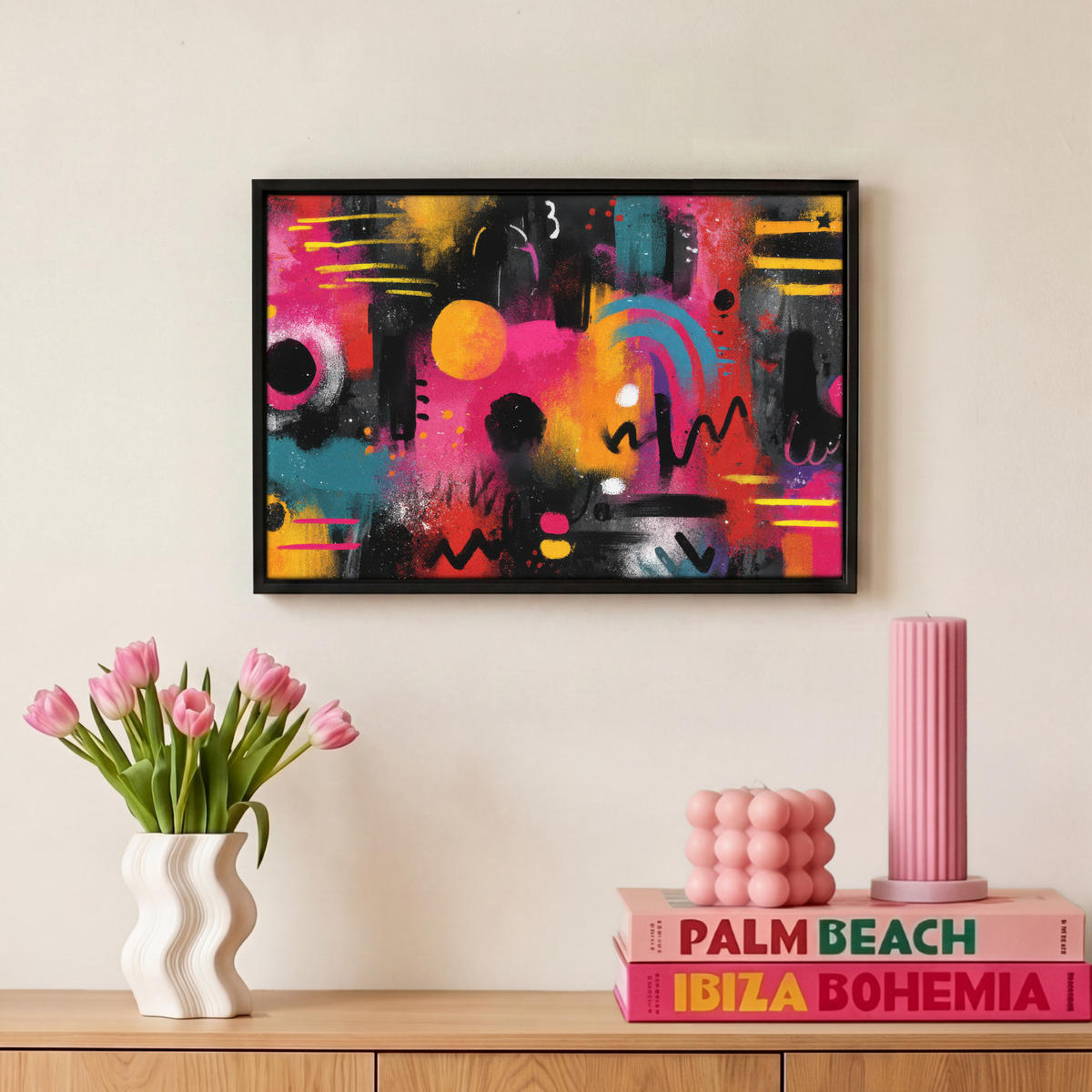 LEINWAND Bilder mit Rahmen - Farbflächen - Formen - Bunt - Abstrakt - 30x20 - Pink, Textil (30/20cm) - MuchoWow
