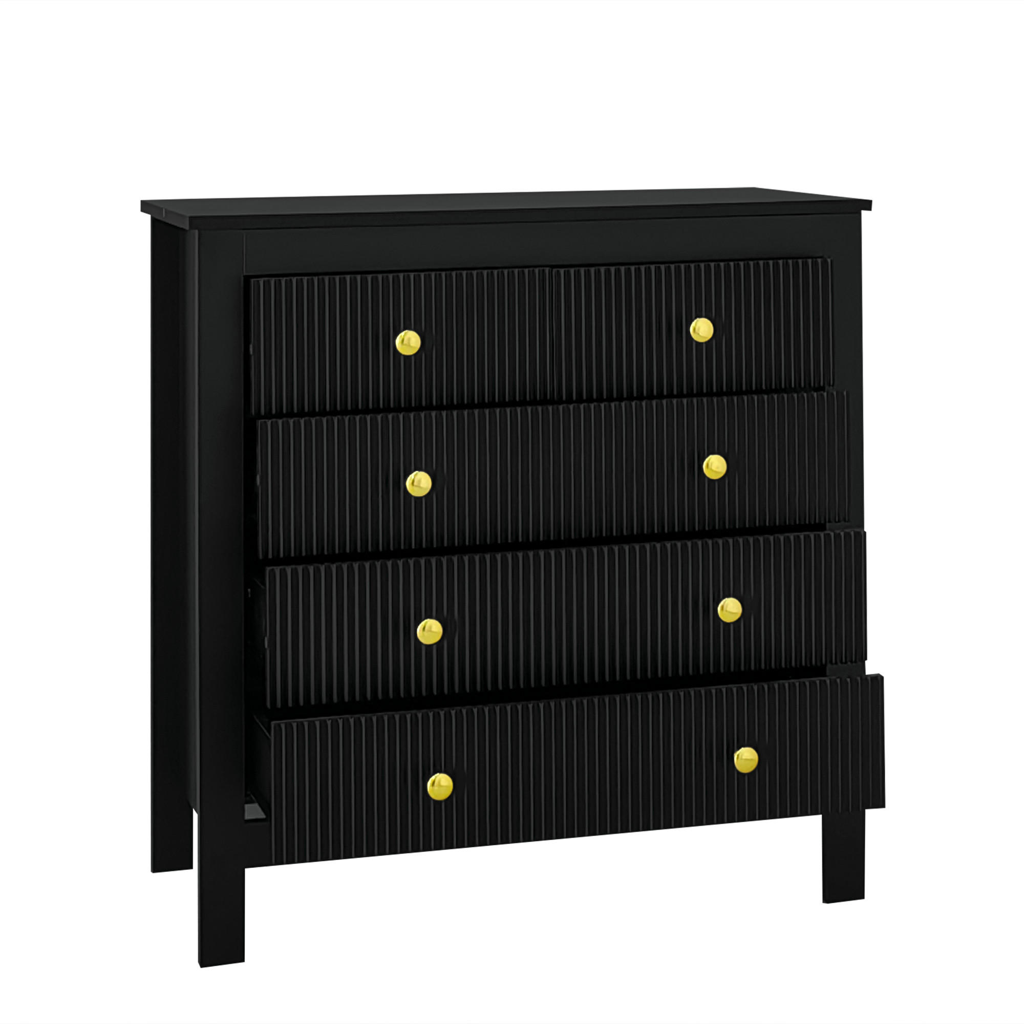 SIDEBOARD mit Spezialtüren, fünf Schubladen und Goldgriffen vielseitig als Schuhschrank Schminktisch - Schwarz, Holzwerkstoff (79/80.05/39.5cm) - EVRYAE