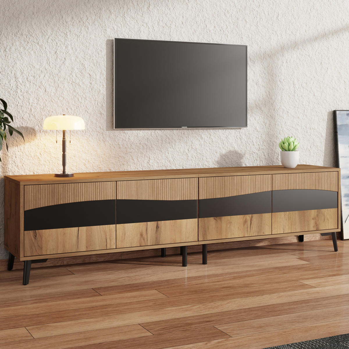LOWBOARD 180/40/50 cm Natur/Schwarz aus Spanplatte mit 4 Schränken - Naturfarben, Holzwerkstoff (40/50/180cm) - OKMYHOME