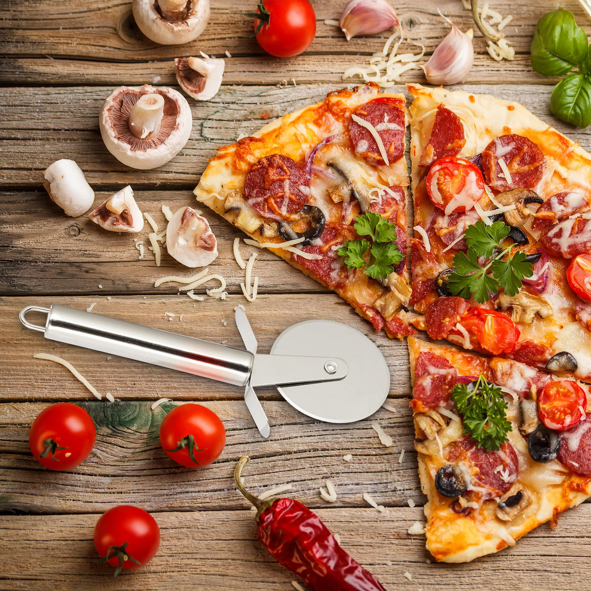 3XPIZZAROLLER - strieborná, kov (7/19.5/2cm) - Relaxdays