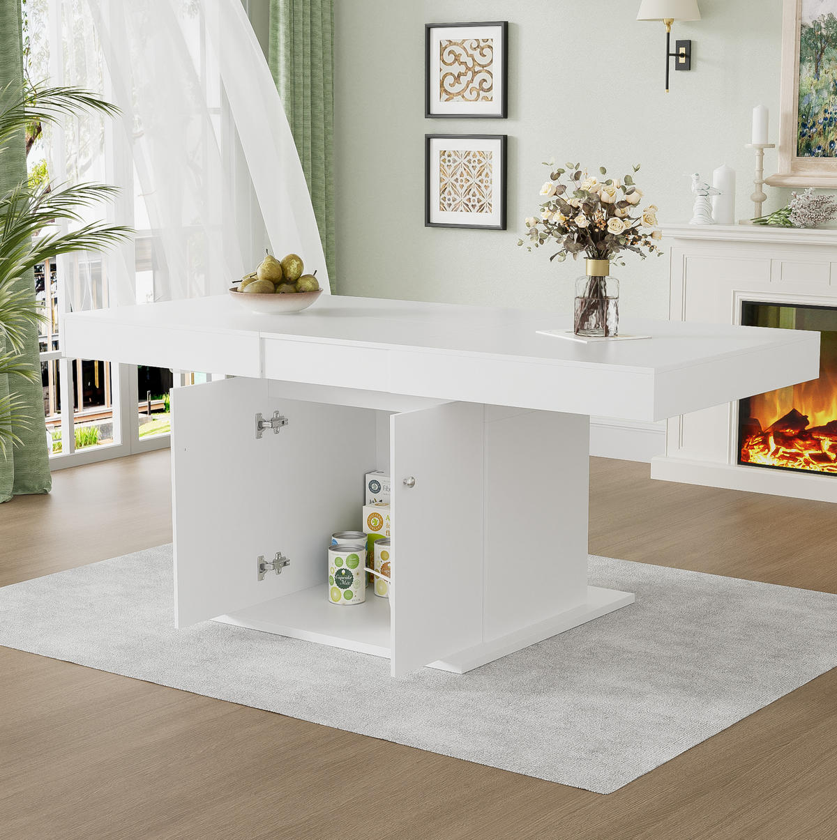 ESSTISCH 140-180x80x76 cm in Weiß aus Spanplatte und Metall mit Stauraum - Weiß, Holzwerkstoff (80/180/76cm) - Modfu