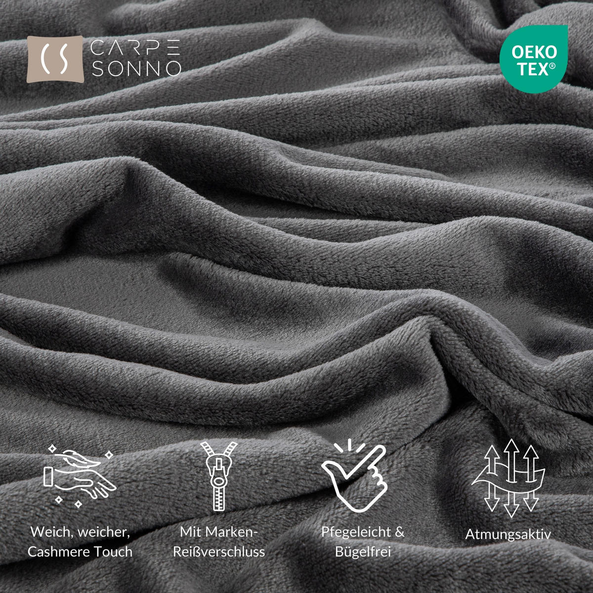 WINTER-BETTWÄSCHE 155x220 Cashmere-Touch Warmer Winter Bettbezug Kuschelig Petrol - Anthrazit, Textil (155/220cm) - Carpe Sonno