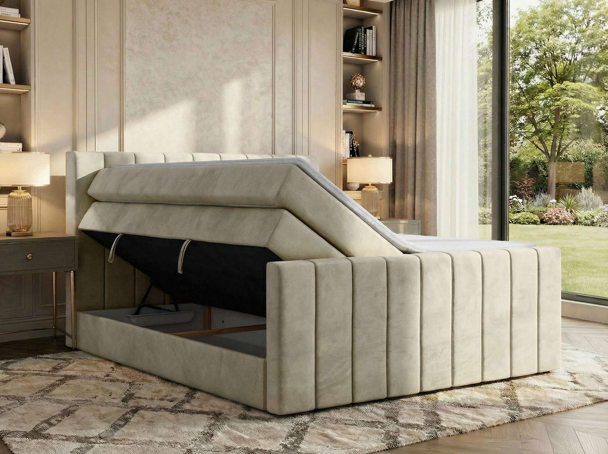 BOXSPRINGBETT ALVER KING DUO 180/200 - Beige Velvet - H4 - Beige, Textil (180/200cm) - MKS