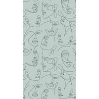 FOTOTAPETE Line Art Gesichter 150 x 279 cm - Grün, Papier (150/279cm) - ESTAhome