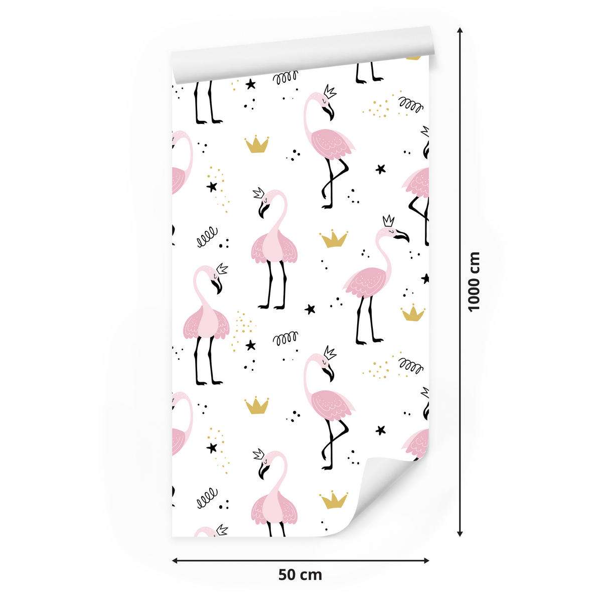VLIESTAPETE Flamingos und Sterne – Rosa, Schwarz, Weiß – 50x1000 cm - Schwarz/Rosa, Papier (50/1000cm) - Muralo