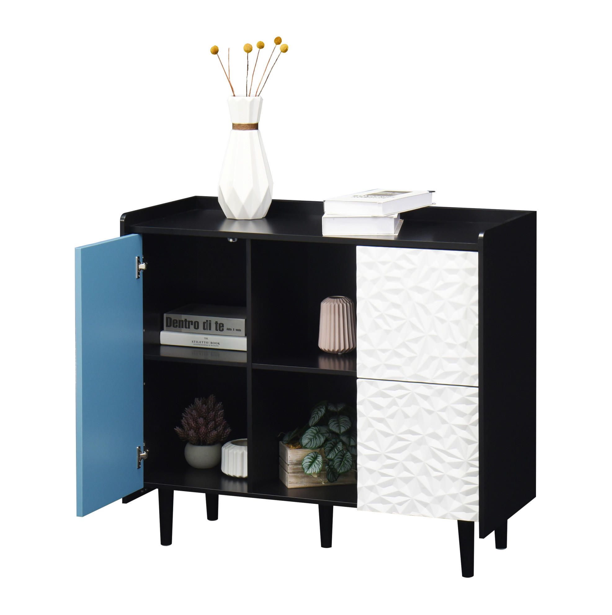 SIDEBOARD 40/90/80 cm schwarz/blau aus MDF mit 2 Schubladen - Schwarz, Holzwerkstoff (90/80/40cm) - OKWISH