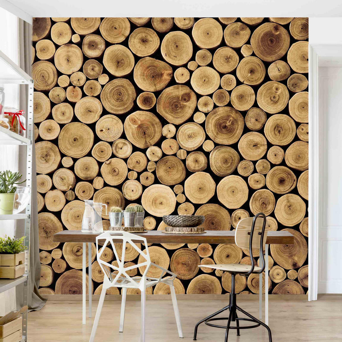 FOTOTAPETE Homey Firewood 192/192 cm - Braun, Papier (192/192cm) - Bilderwelten