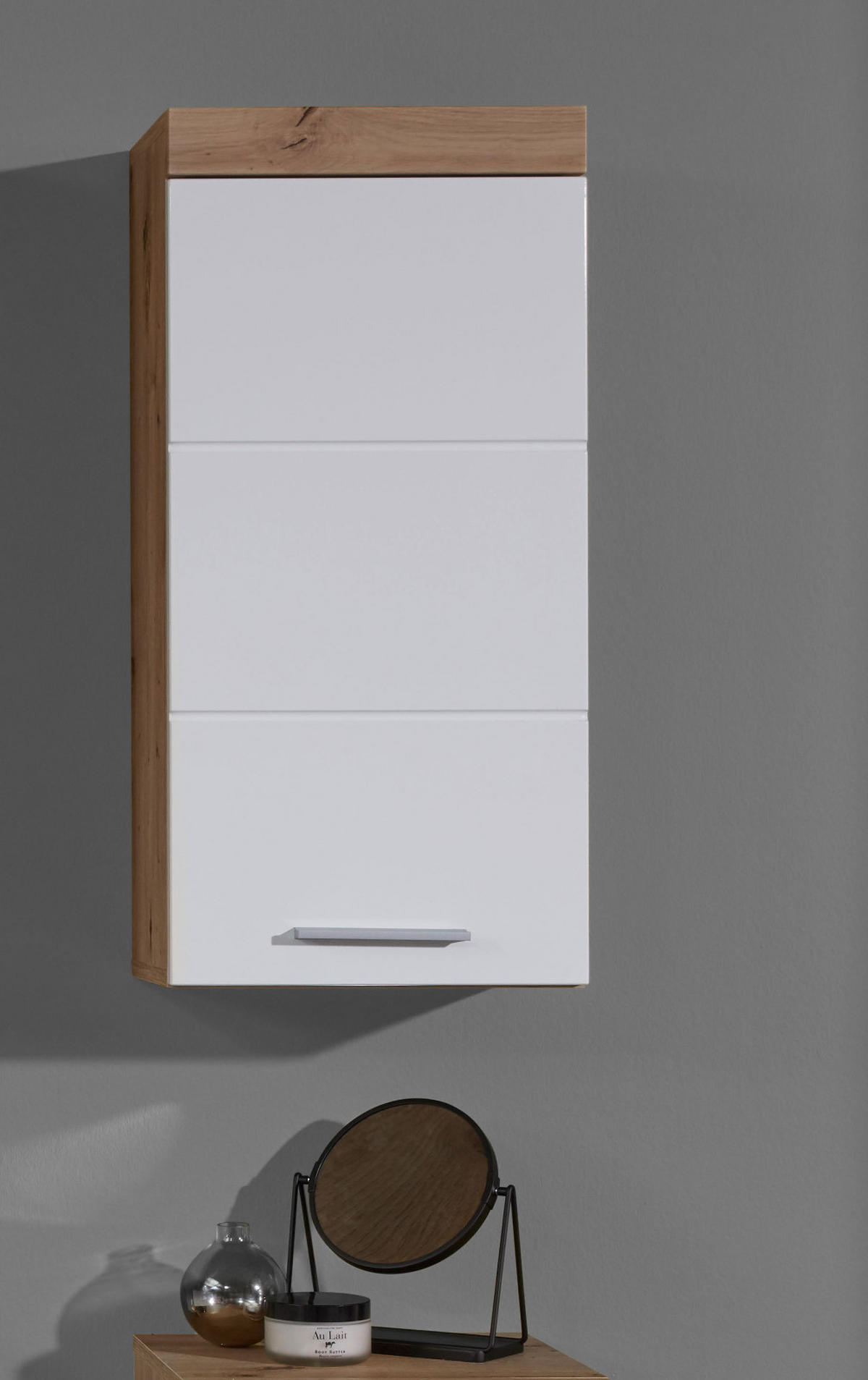 HÄNGESCHRANK weiß Hochglanz, Asteiche 37 x 77 cm, Badschrank hängend - Eichefarben/Weiß, Holzwerkstoff/Kunststoff (37/77/23cm) - Top.Furn
